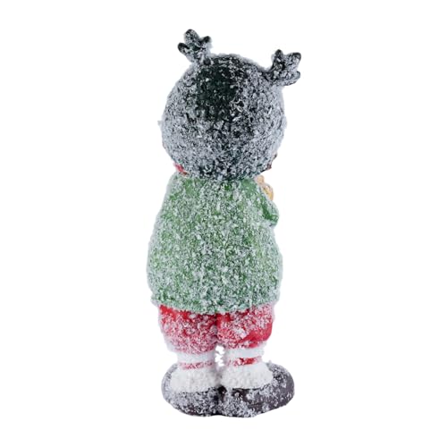 Christmas Boy Figurine with Snowy Antler Hat Small People Figurines Holding Golden Lantern Resin Freestanding Winter Holiday Decorations for Home Mantel Tabletop Display, 9"