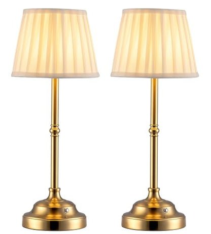 KDG Gold Cordless LED Table Lamps Set of 2, Beige Fabric Shade Desk Lamps - color: Gold + Beige Lampshade (2 Pack)