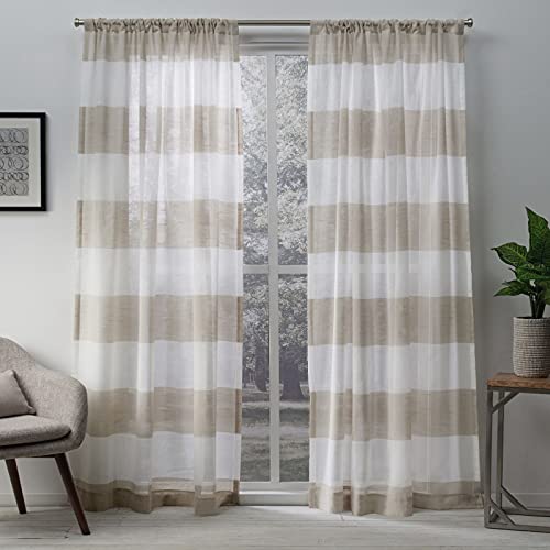 EXCLUSIVE HOME Darma Sheer Linen Rod Pocket Curtain Panel Pair, 50"x108", Linen - color: Linen, size: 50"W x 108"L (Pack of 2)