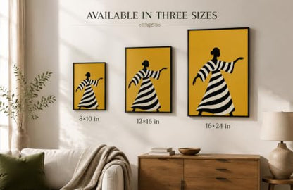 Framed Abstract Female African Black Women Canvas Wall Art - color: Striped Woman, size: 24"L x 16"W