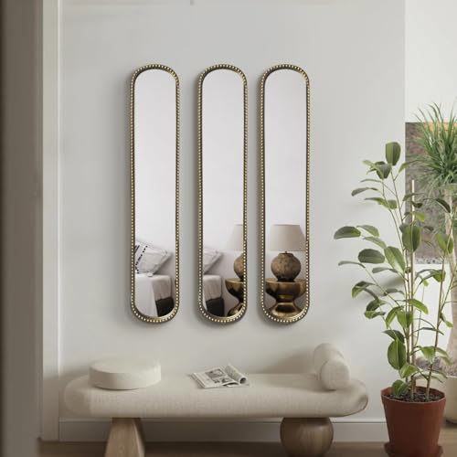 Long Skinny Mirror for Wall,Gold Narrow Oval Mirror for Entryway Bath,Metal Frame with Gold Decor Mirrors,7.9X 44 3-Pack - color: Gold-3pack