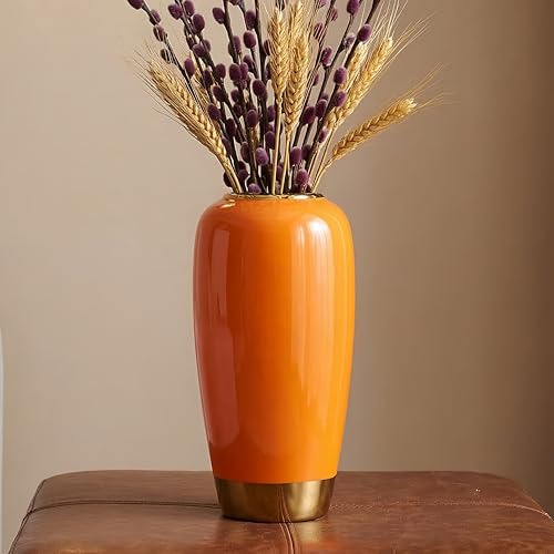 Orange Ceramic Vase for Table, 11.8 Inch Tall