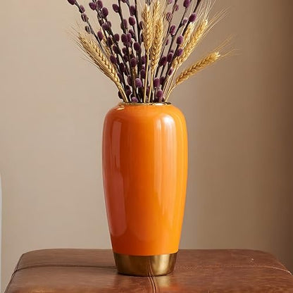 Orange Ceramic Vase for Table, 11.8 Inch Tall