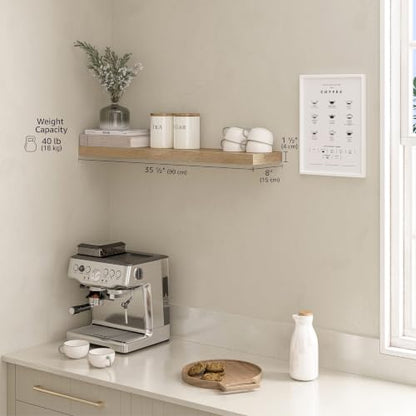 Ballucci Floating Shelf, 36" Wood Wall Shelf with Invisible Brackets for Bathroom, Living Room, Bedroom, Kitchen, Nursery, 8" Deep, Oak Finish - color: Natural Oak, size: 35.4 inches