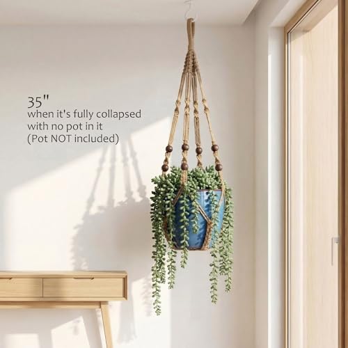 Macrame Plant Hanger 35", No Tassel Hanging Plant Holder, Sturdy Flower Pot Holder with 2 Hooks - Brown - color: Brown, size: 35"-1pc
