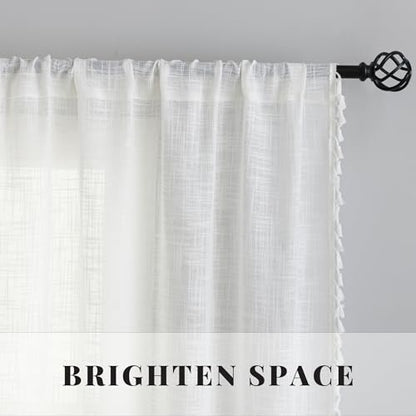 Linen Texture Boho Curtains 84 Inches Long for Living Room Farmhouse Curtains & Drapes Country Style, 40" W x 84" L, Off White, 2 Panels - color: Off White, size: 40"W x 84"L (Pack of 2)