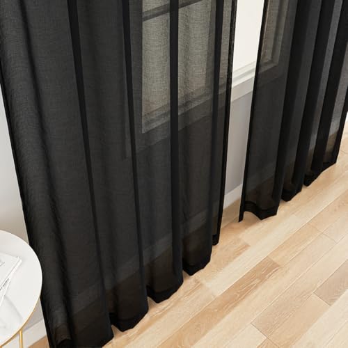 Sheer Curtains Rod Pocket Voile Drapes 108"Wx 84"L, Black, 2 Panels - color: Black, size: 108"W x 84"L (Pack of 2)