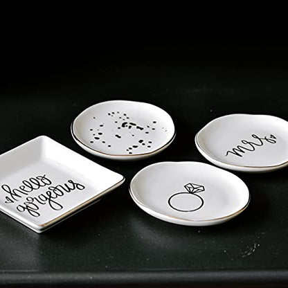 Sweet Water Decor Ring Jewelry Dish Tray | Great for Her Engagement Engaged Ring Dish Holder Bride Ring Holder Gold Ceramic Trinket Tray Wedding Accessories - style: Ring