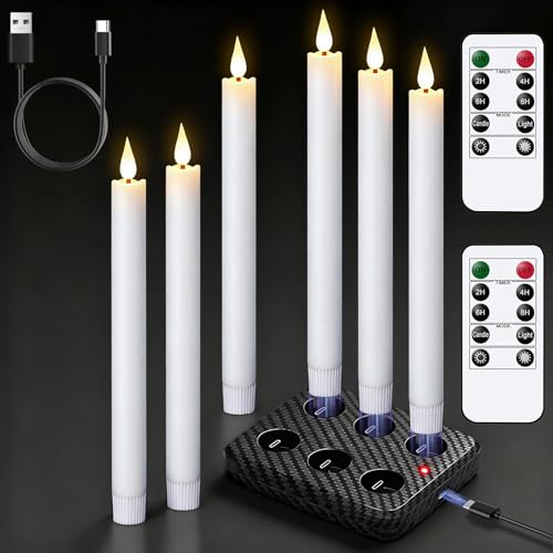 GenSwin Rechargeable Flameless Taper Candles Charging Base & 2 Remote White - color: White-A