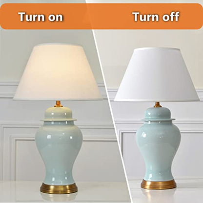 Blue Ceramic Table Lamp, Nordic Bedside Lamp Gold Metal Bracket Base with White Fabric Lampshadetable Lamps for Living Room Bedroom Study Hotel