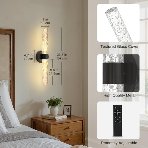 Battery Operated Wall Sconces Set of 2, 10000mAh Rechargeable Wall Light - color: Black, size: 21.4 inch