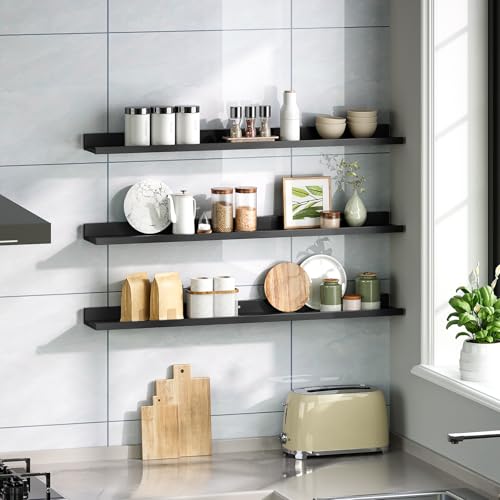 HOOBRO Floating Shelves, Wall Shelf Set of 3, 35.4 Inches Hanging Shelf - color: Black, size: 35.4 Inches