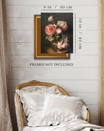 Kizbok Vintage Floral Wall Art, Vintage Wall Decor Retro Moody Floral Canvas Paintings, Classical Dark Pink Peonies Flower Vintage Art Prints, Farmhouse Decor for Bathroom Bedroom(8"x10"-Unframed) - color: Floral, size: 10"L x 8"W