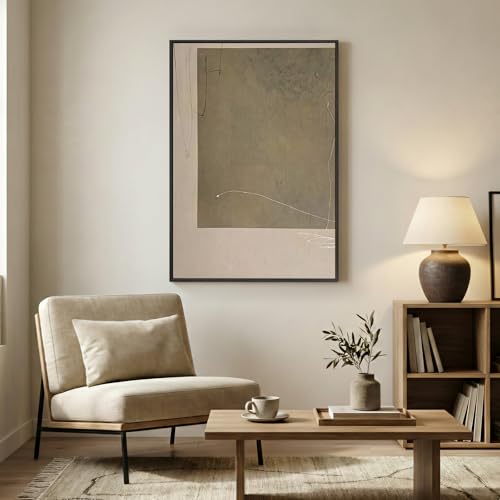Framed Neutral Beige Taupe Abstract Wall Art, 1 Piece 24x36 In - color: Black and Taupe