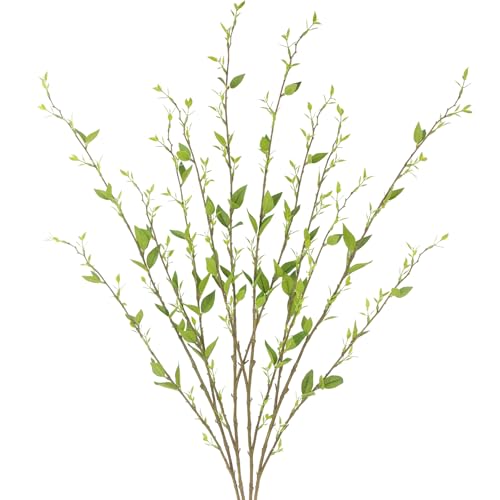 4Pcs Artificial Branches with Leaves Green 37" Faux Greenery Stems for Vase Filler Fake Ficus Twig Plants for Home Indoor Tall Vase Tables Centerpieces Office Wedding Party Decoration - color: Faux Branches- Green