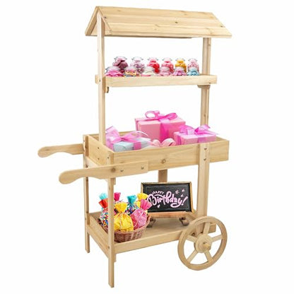Sunnydaze Flower Cart Display Stand with Wheels, Fir Wood, 49” H, Natural - color: Natural