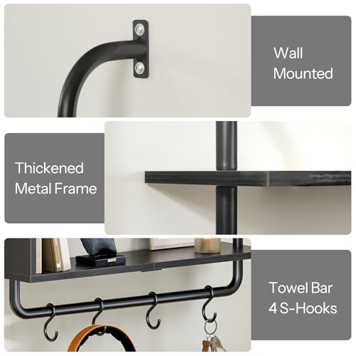 HOOBRO Floating Shelves with LED Lights, 29.5" LED Wall Mounted Shelf - color: Black