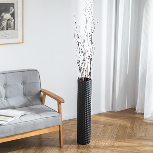Sziqiqi Black Tall Floor Vase, Metal Modern Cylinder Flower Vase Set, 2Pcs - color: Black