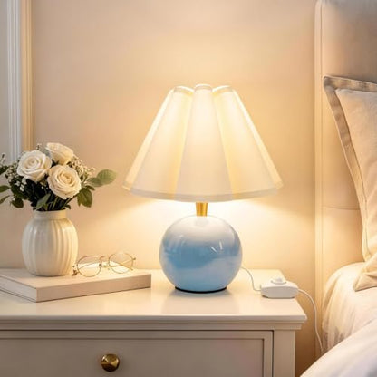 Small Bedside Table Lamp, 11.8'' Ceramic Stepless Dimmable Lamp (Blue) - color: Blue