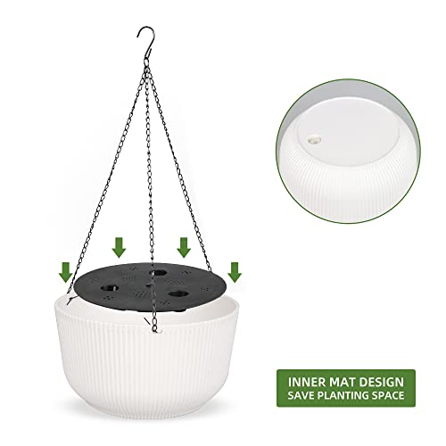 Dexceder 11.2 Inch Self Watering Hanging Planter (2 Pack, White) - color: White, size: 11.2 inch
