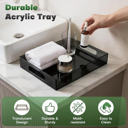 Segbeauty 12x8in Acrylic Coffee Serving Tray with Handles, Black, 3mm Thick - color: Black, size: 12" x 8" x 2"