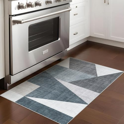 2x3 Washable Geometric Area Rug - Non-Slip Entryway Throw Rugs Blue Grey - color: Blue/Grey, size: 2' x 3' (Rectangular)