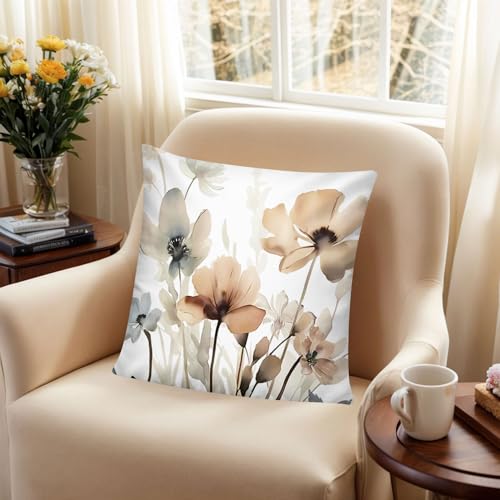 COMMINY Brown Grey Flower Pillow Covers 16x16 Set 6 Watercolor Style - color: Modern Watercolor Flower, size: 16" x 16" (Pack of 6)