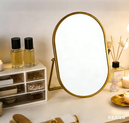 Tstarer Oval Vanity Mirror with Stand, Metal Frame (Gold, 7.1 x 11 inches) - color: Gold, size: 11"L x 7.1"W