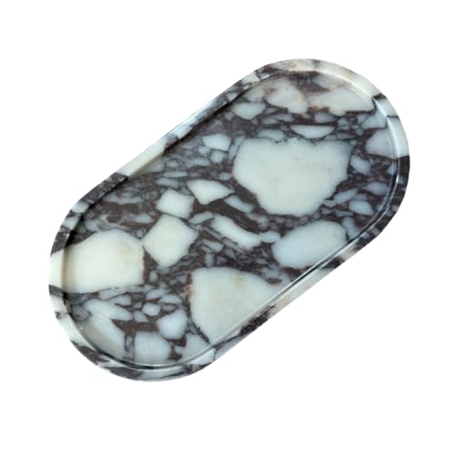 Natural Marble Stone 11.8 inches Oval Catchall Tray Classics Sundries Storage Jewelry Plates (Calacatta Purple)