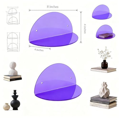 ROYALITA 2-Pack Small Acrylic Shelves Room Decor Floating Shelves, Purple - color: Purple