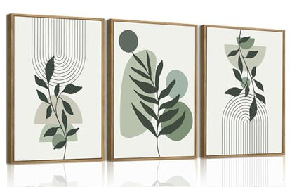 Boho Line Leaf Abstract Framed Canvas Wall Art Set of 3, 12x16 inch - color: Line Leaf, size: 12"x16"Natural