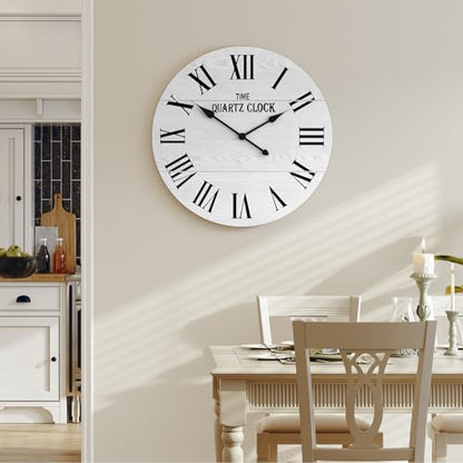 ARTPOWER 24" Extra Large Farmhouse Wall Clock,Solid Wood Veneer,White - color: White, size: 24"W x 24"H