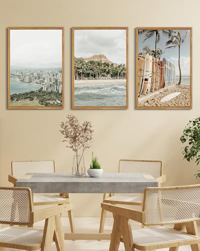 UPWOIGH Hawaii Surf Framed Wall Art Set of 3, 16 x 24 Inch - color: Grey Hawaii, size: 24"L x 16"W