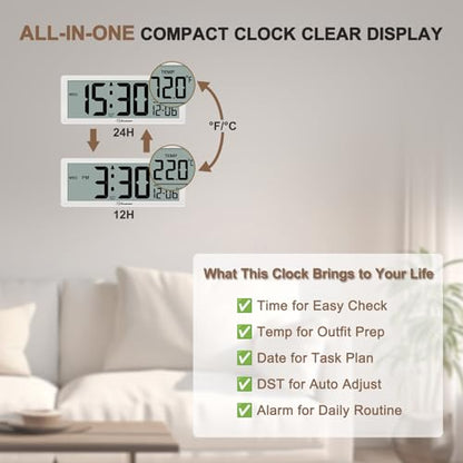 Soobest 8.5 Inch Digital Wall Clock Battery Operated, Compact Display - color: White