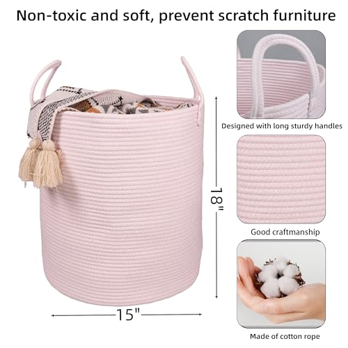 XUANGUO Cotton Rope Laundry Basket Hamper for Girls Kids Baby Nursery Pink - color: pink, size: Regular