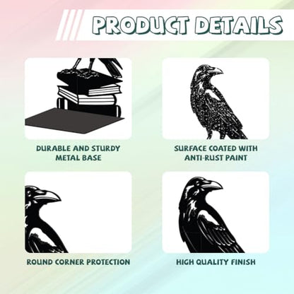 Peacoblue 5.3"x4.3"x7.9" Metal Bookends, Heavy Duty Book Ends for Shelves - style: Crow on Book Stack