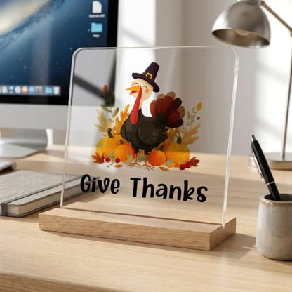Thanksgiving Turkey Decorations,Give Thanks Acrylic Sign,Turkey Decor for Home Office