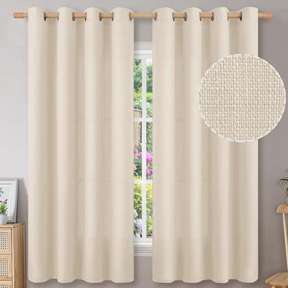 BGment Light Beige Linen Curtains 63 Inch Length for Living Room - 2 Panels - color: Light Beige, size: 52"W x 63"L (Pack of 2)