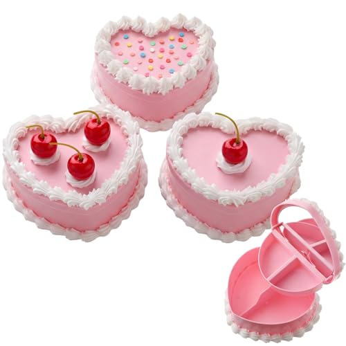 Nosiny 3 Pcs Heart Cake Jewelry Box Coquette Fake Cherry Cake Trinket Box Decor Cute Kawaii Home Pink Decorative Storage Gifts for Women