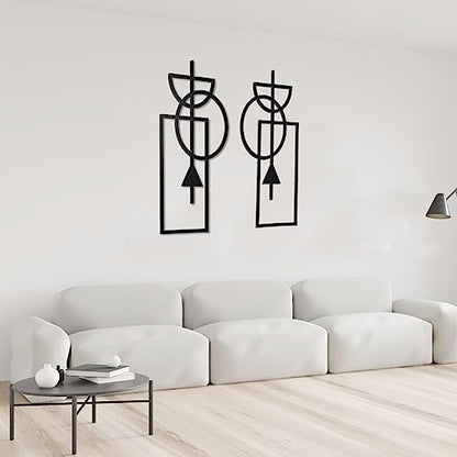 Zzbakress Wall Art, 2 Pcs Wooden Geometric Modern Abstract Wall Decor, 17.8 x 9.3 in, Living Room, Style1