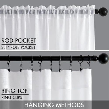MIULEE White Linen Textured Semi-Sheer Curtains 42W×45L Kitchen 2 Panels - color: White, size: 42"W x 45"L (Pack of 2)
