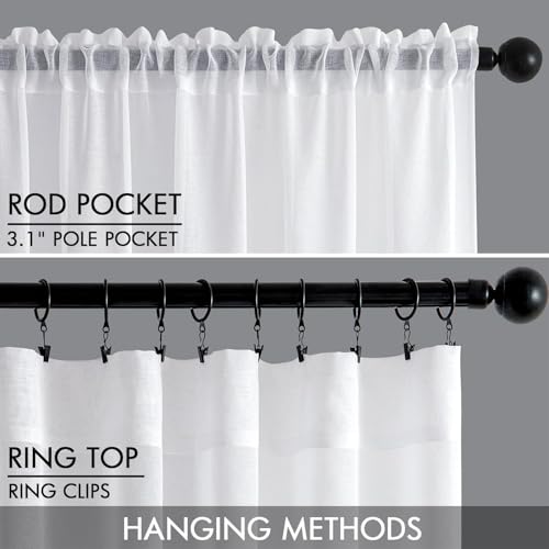 MIULEE Semi White Linen Textured Sheer Curtains 42W×90L Rod Pocket 2 Panels - color: White, size: 42"W x 90"L (Pack of 2)