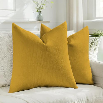 HAUSSY Pack of 2 Faux Linen Soild Throw Pillow Covers 18x18 Inch, Cream - color: Mustard Yellow, size: 18" x 18" (Pack of 2)