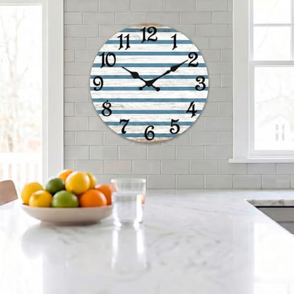 ArtSocket Round Wall Clock Silent Non-Ticking 8", Coastal - color: Farmhouse Rustic Coastal, size: 8in
