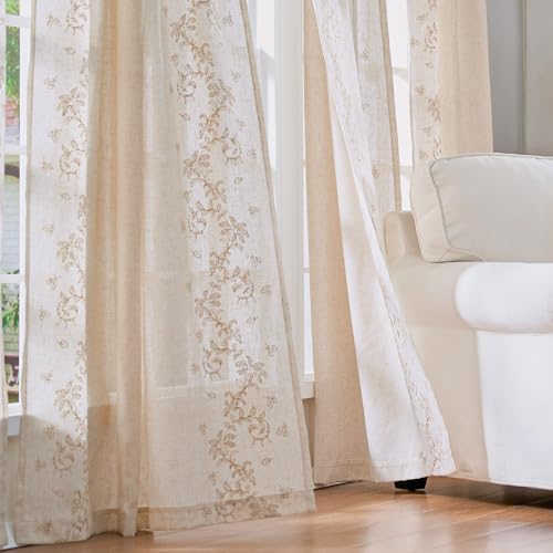 jinchan Floral Linen Curtains, Back Tab 50x96 Inch, 2 Panels Beige - color: Vine | Beige, size: 50"W x 96"L (Pack of 2)
