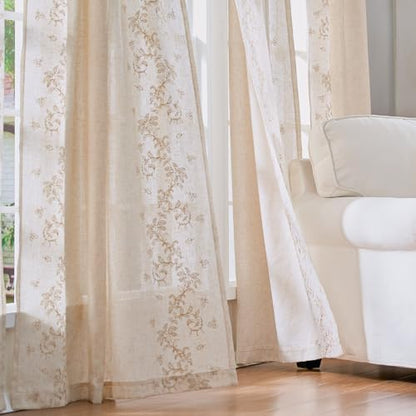 jinchan Floral Linen Curtains, Back Tab 50x96 Inch, 2 Panels Beige - color: Vine | Beige, size: 50"W x 96"L (Pack of 2)