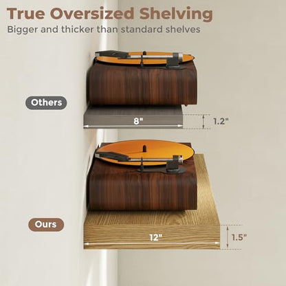 Venusmiles 12 inch Deep Floating Shelves for Wall, 48" Wide, Oak, 2-Pack - color: Oak Finish, size: 48"w x 12"d, 2p
