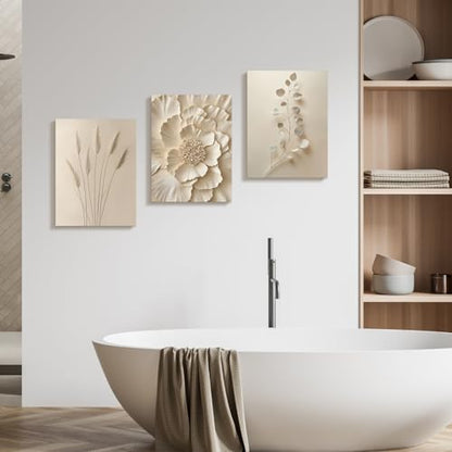 Hianan Wrapped Canvas Neutral Beige Botanical Wall Art Set of 3, 16x24 in - color: Beige, size: 24"L x 16"W