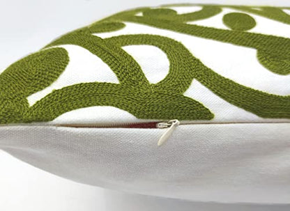 Alysheer Boho Embroidered Throw Pillow Cover 18"x18" Set of 2, Olive Green - color: Olive Green, size: 18" x 18" (Pack of 2)