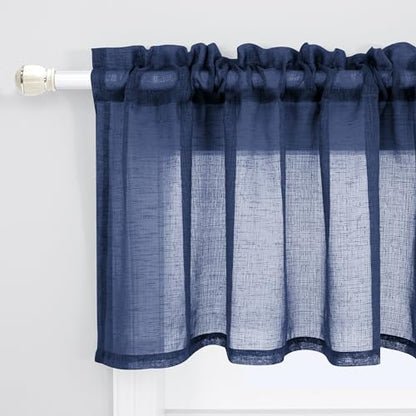 KOUFALL Navy Blue Valances for Windows,Sheer Linen Look Valance Curtains for Kitchen Bathroom,Dark Blue - color: Navy Blue